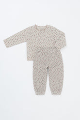 Avauma baby pajama set in Mayrose Oat – oatmeal floral waffle cotton sleepwear for baby girls